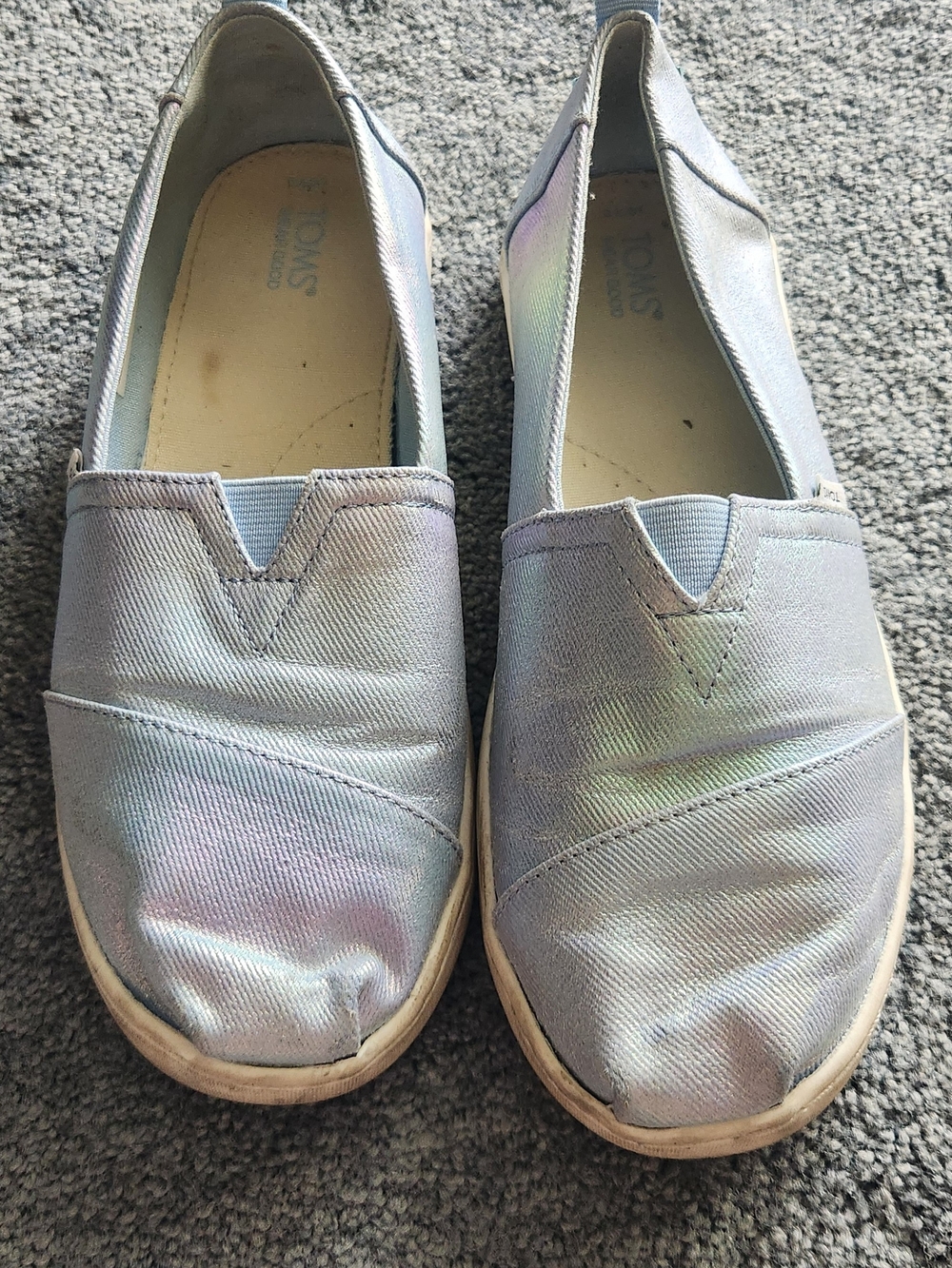 TOMS Iridescent Slip-On Shoes - Light Blue with Lavender Sheen